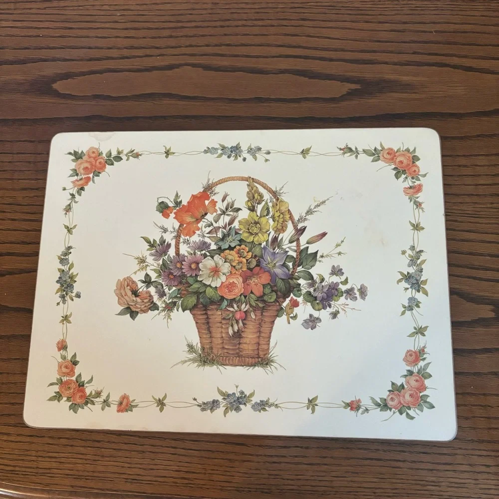 Floral Basket Vintage Placemats by Pimpernel set of 4 back cork